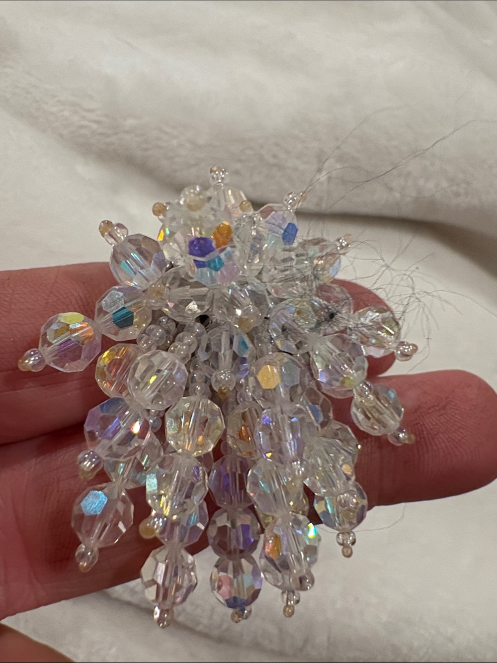 Vintage New Swarovski Crystal Cluster Drop Earrings - Clear Aurora Borealis clip